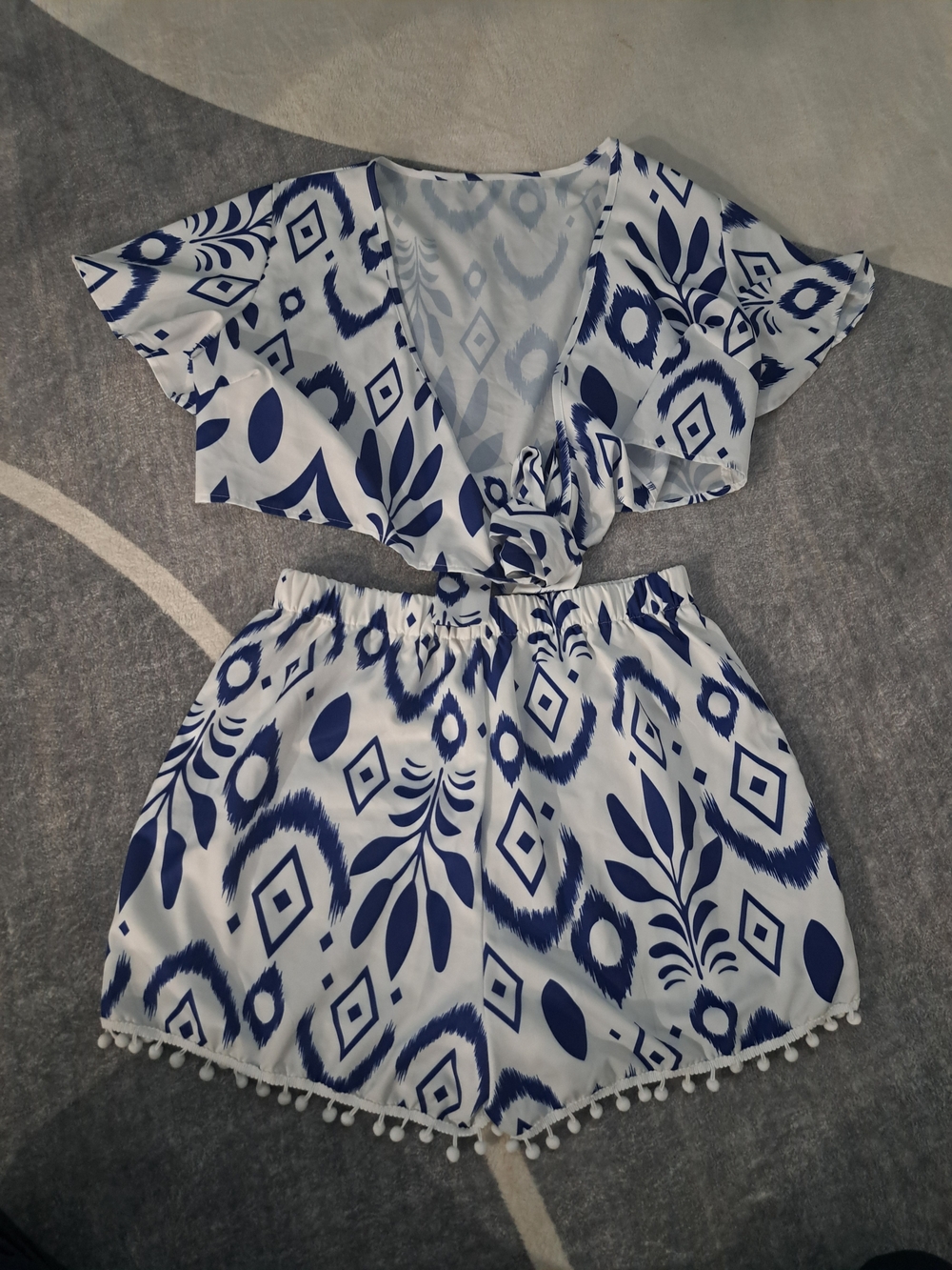 Women’s Blue & White Two-Piece Crop Top and Shorts Set